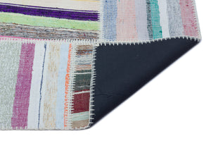 Striped Over Dyed Kilim Patchwork Unique Rug 5'3'' x 7'6'' ft 160 x 228 cm