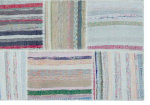 Striped Over Dyed Kilim Patchwork Unique Rug 5'3'' x 7'6'' ft 160 x 228 cm