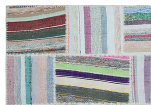 Striped Over Dyed Kilim Patchwork Unique Rug 5'3'' x 7'6'' ft 160 x 228 cm