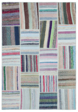 Striped Over Dyed Kilim Patchwork Unique Rug 5'3'' x 7'6'' ft 160 x 228 cm