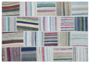 Striped Over Dyed Kilim Patchwork Unique Rug 5'3'' x 7'6'' ft 160 x 228 cm