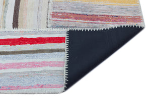 Striped Over Dyed Kilim Patchwork Unique Rug 5'3'' x 7'5'' ft 160 x 226 cm