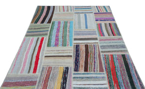 Striped Over Dyed Kilim Patchwork Unique Rug 5'3'' x 7'5'' ft 160 x 226 cm