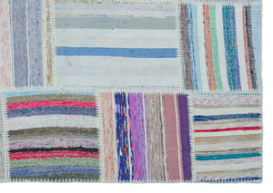 Striped Over Dyed Kilim Patchwork Unique Rug 5'3'' x 7'5'' ft 160 x 226 cm