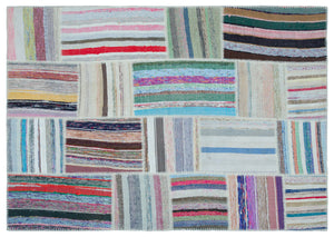 Striped Over Dyed Kilim Patchwork Unique Rug 5'3'' x 7'5'' ft 160 x 226 cm