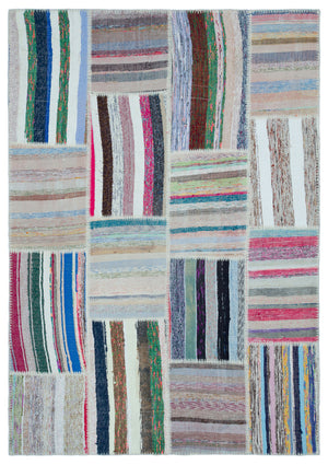 Striped Over Dyed Kilim Patchwork Unique Rug 5'3'' x 7'7'' ft 160 x 230 cm