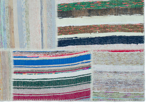 Striped Over Dyed Kilim Patchwork Unique Rug 5'3'' x 7'7'' ft 160 x 230 cm