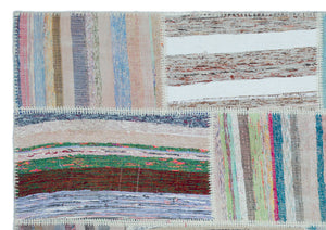 Striped Over Dyed Kilim Patchwork Unique Rug 5'3'' x 7'7'' ft 160 x 230 cm