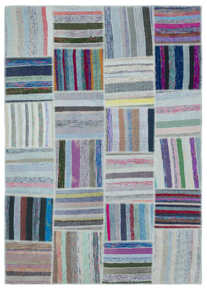 Striped Over Dyed Kilim Patchwork Unique Rug 5'3'' x 7'4'' ft 160 x 224 cm