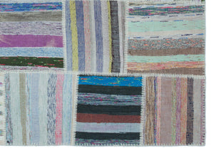 Striped Over Dyed Kilim Patchwork Unique Rug 5'3'' x 7'4'' ft 160 x 224 cm