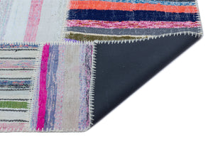 Striped Over Dyed Kilim Patchwork Unique Rug 5'3'' x 7'7'' ft 160 x 230 cm