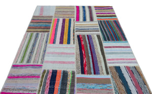 Striped Over Dyed Kilim Patchwork Unique Rug 5'3'' x 7'7'' ft 160 x 230 cm