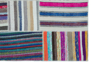 Striped Over Dyed Kilim Patchwork Unique Rug 5'3'' x 7'7'' ft 160 x 230 cm