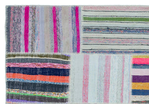 Striped Over Dyed Kilim Patchwork Unique Rug 5'3'' x 7'7'' ft 160 x 230 cm