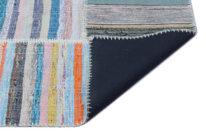 Striped Over Dyed Kilim Patchwork Unique Rug 5'3'' x 7'6'' ft 160 x 228 cm