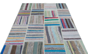 Striped Over Dyed Kilim Patchwork Unique Rug 5'3'' x 7'6'' ft 160 x 228 cm