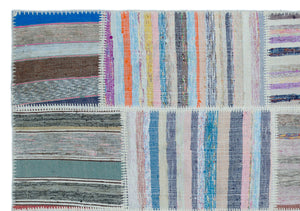 Striped Over Dyed Kilim Patchwork Unique Rug 5'3'' x 7'6'' ft 160 x 228 cm