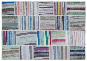 Striped Over Dyed Kilim Patchwork Unique Rug 5'3'' x 7'6'' ft 160 x 228 cm