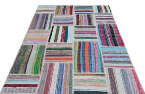 Striped Over Dyed Kilim Patchwork Unique Rug 5'1'' x 7'6'' ft 154 x 228 cm