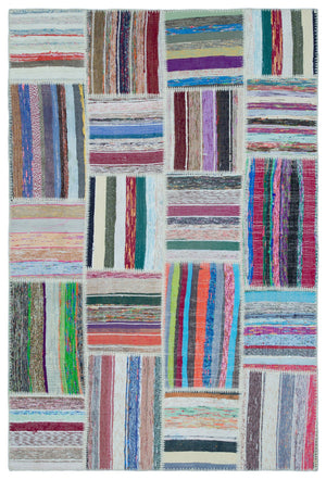 Striped Over Dyed Kilim Patchwork Unique Rug 5'1'' x 7'6'' ft 154 x 228 cm
