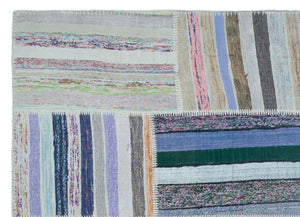 Striped Over Dyed Kilim Patchwork Unique Rug 5'3'' x 7'4'' ft 160 x 224 cm