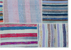 Striped Over Dyed Kilim Patchwork Unique Rug 5'3'' x 7'5'' ft 160 x 227 cm