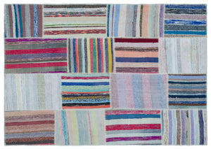 Striped Over Dyed Kilim Patchwork Unique Rug 5'3'' x 7'5'' ft 160 x 227 cm