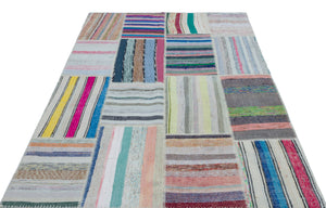 Striped Over Dyed Kilim Patchwork Unique Rug 5'3'' x 7'5'' ft 160 x 225 cm