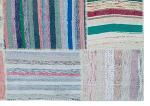 Striped Over Dyed Kilim Patchwork Unique Rug 5'3'' x 7'5'' ft 160 x 225 cm