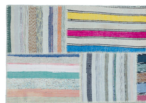 Striped Over Dyed Kilim Patchwork Unique Rug 5'3'' x 7'5'' ft 160 x 225 cm