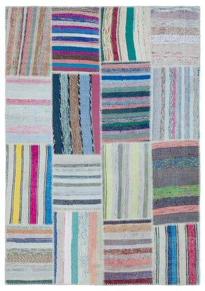 Striped Over Dyed Kilim Patchwork Unique Rug 5'3'' x 7'5'' ft 160 x 225 cm