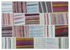 Striped Over Dyed Kilim Patchwork Unique Rug 5'3'' x 7'5'' ft 160 x 225 cm