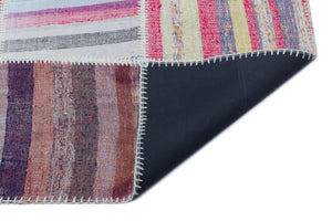 Striped Over Dyed Kilim Patchwork Unique Rug 5'3'' x 7'5'' ft 160 x 225 cm