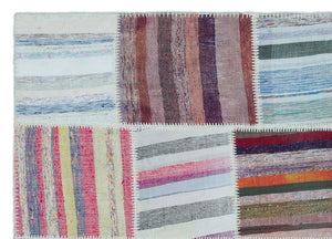 Striped Over Dyed Kilim Patchwork Unique Rug 5'3'' x 7'5'' ft 160 x 225 cm