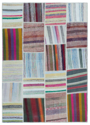 Striped Over Dyed Kilim Patchwork Unique Rug 5'3'' x 7'5'' ft 160 x 225 cm