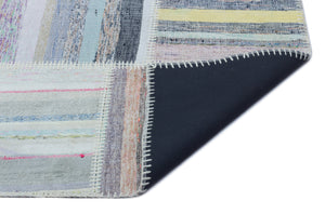 Striped Over Dyed Kilim Patchwork Unique Rug 5'3'' x 7'4'' ft 160 x 224 cm