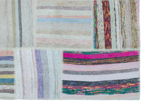 Striped Over Dyed Kilim Patchwork Unique Rug 5'3'' x 7'4'' ft 160 x 224 cm
