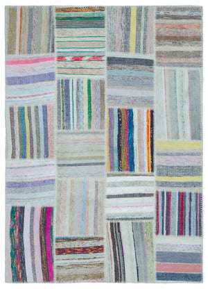 Striped Over Dyed Kilim Patchwork Unique Rug 5'3'' x 7'4'' ft 160 x 224 cm