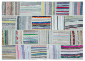 Striped Over Dyed Kilim Patchwork Unique Rug 5'3'' x 7'4'' ft 160 x 224 cm