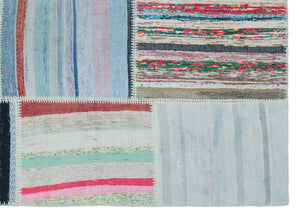 Striped Over Dyed Kilim Patchwork Unique Rug 5'3'' x 7'5'' ft 160 x 225 cm