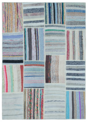 Striped Over Dyed Kilim Patchwork Unique Rug 5'3'' x 7'5'' ft 160 x 225 cm