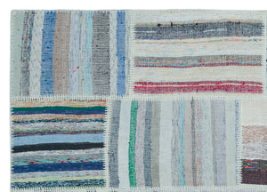 Striped Over Dyed Kilim Patchwork Unique Rug 5'3'' x 7'5'' ft 160 x 225 cm