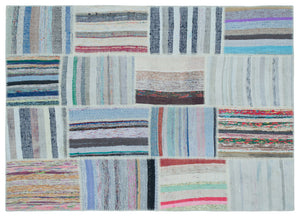 Striped Over Dyed Kilim Patchwork Unique Rug 5'3'' x 7'5'' ft 160 x 225 cm