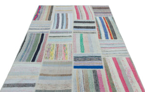 Striped Over Dyed Kilim Patchwork Unique Rug 5'3'' x 7'4'' ft 160 x 224 cm