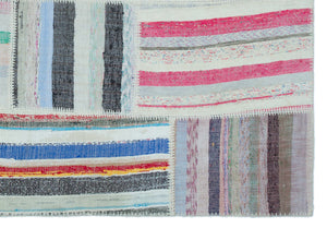 Striped Over Dyed Kilim Patchwork Unique Rug 5'3'' x 7'4'' ft 160 x 224 cm