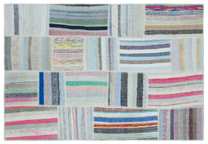 Striped Over Dyed Kilim Patchwork Unique Rug 5'3'' x 7'4'' ft 160 x 224 cm