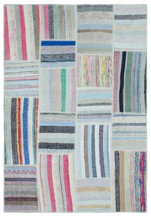 Striped Over Dyed Kilim Patchwork Unique Rug 5'3'' x 7'4'' ft 160 x 224 cm