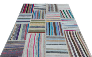 Striped Over Dyed Kilim Patchwork Unique Rug 5'3'' x 7'5'' ft 160 x 227 cm