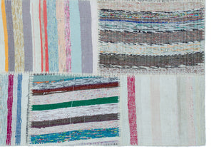 Striped Over Dyed Kilim Patchwork Unique Rug 5'3'' x 7'5'' ft 160 x 227 cm