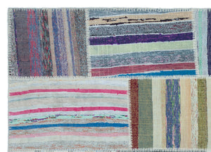 Striped Over Dyed Kilim Patchwork Unique Rug 5'3'' x 7'5'' ft 160 x 227 cm